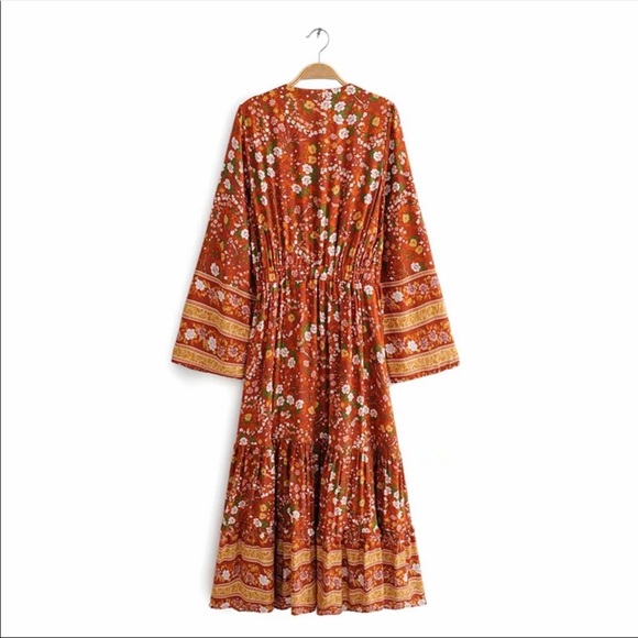 Long Sleeve Boho Floral Gypsy Print Maxi Dress - Picture 6 of 13